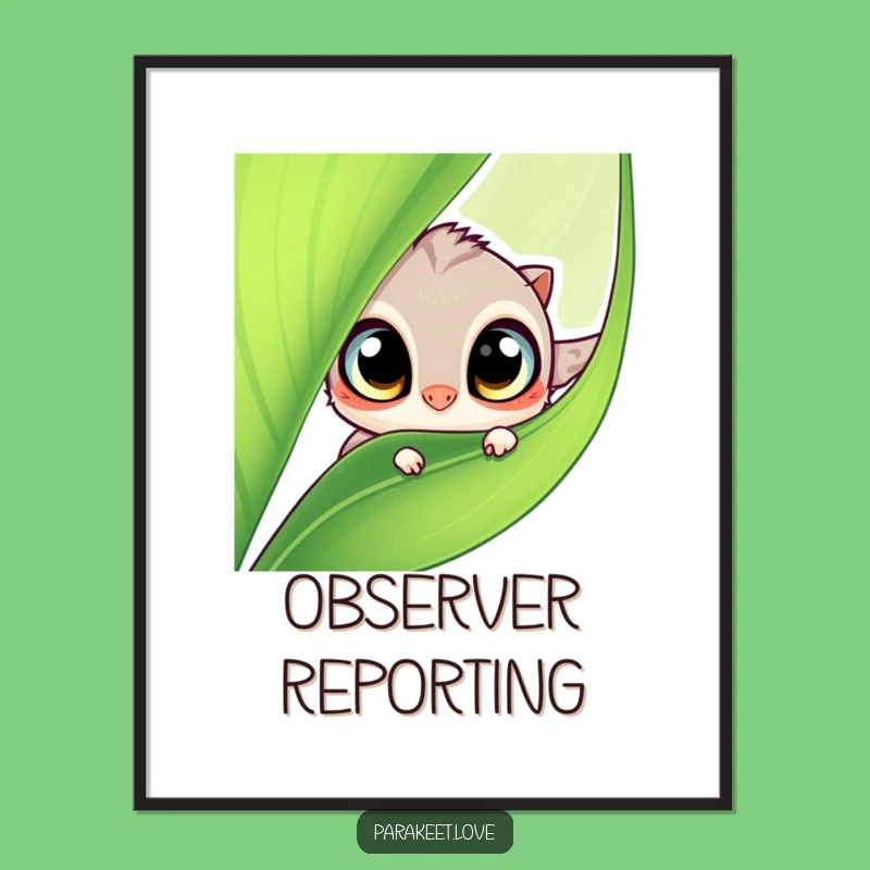 Funny Curious Peek Digital Art: Winged Creature Print, Instant Funny Gift