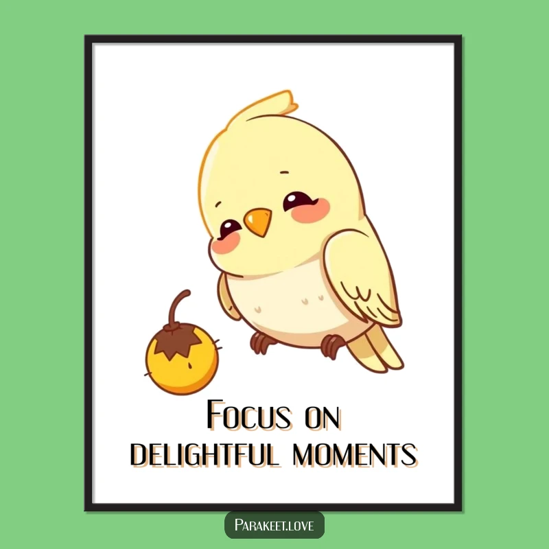 Free Printable Wall Art: Focused Budgie, Funny Quirky Downloadable Bird Decor