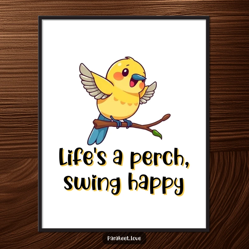 Funny Free Printable Wall Art: A colorful bird swinging with wild excitement on a miniature perch, bringing dynamic fun to decor.