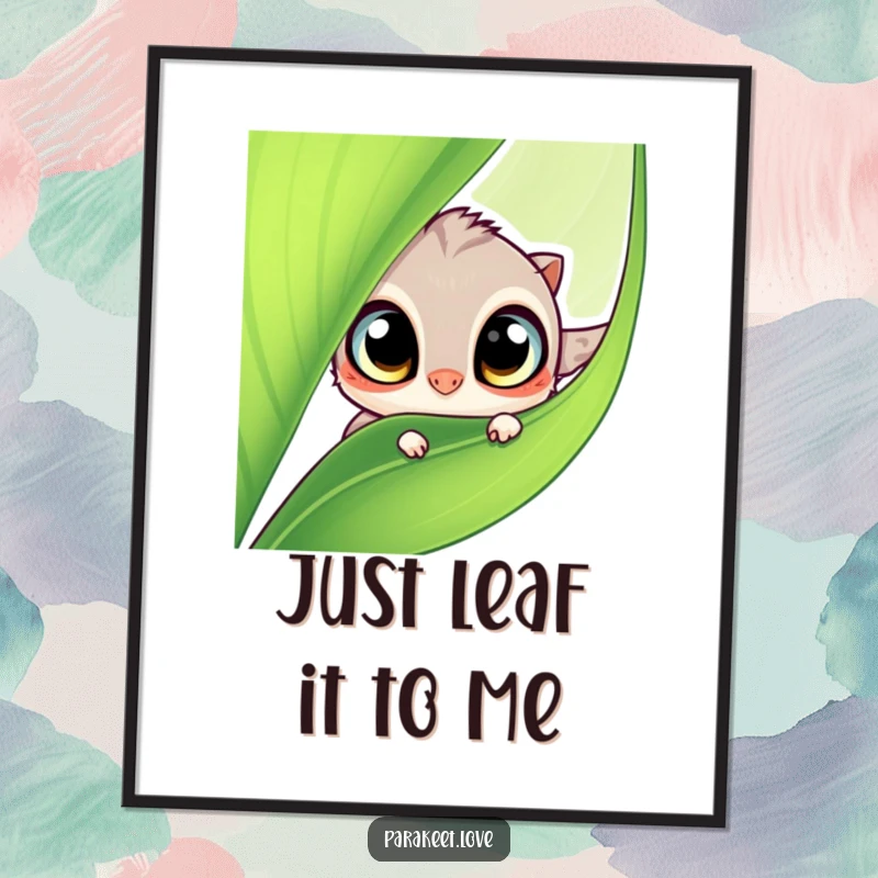 Funny Free Printable Wall Art featuring a curious creature peeking from a leaf, adding whimsical downloadable decor.